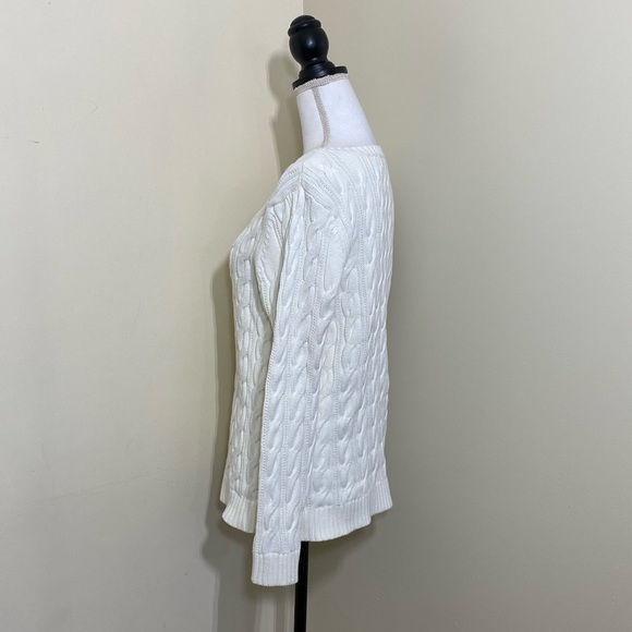LAND’S END || Woman’s Cable white pull over sweater size Large - Picture 3 of 7
